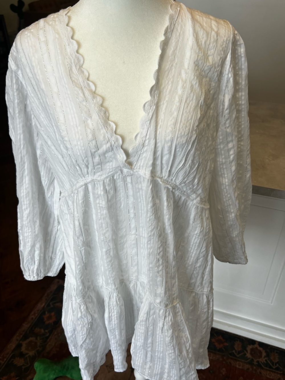 White Textured V-Neck Tunic Dress or Cover Up
